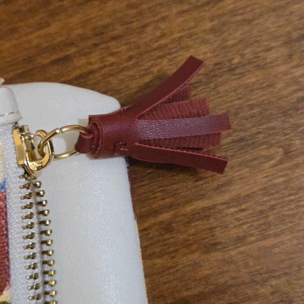Rachel Pally Floral Canvas Foldover Clutch Blue Cream Burgundy Tassel Zip Pouch